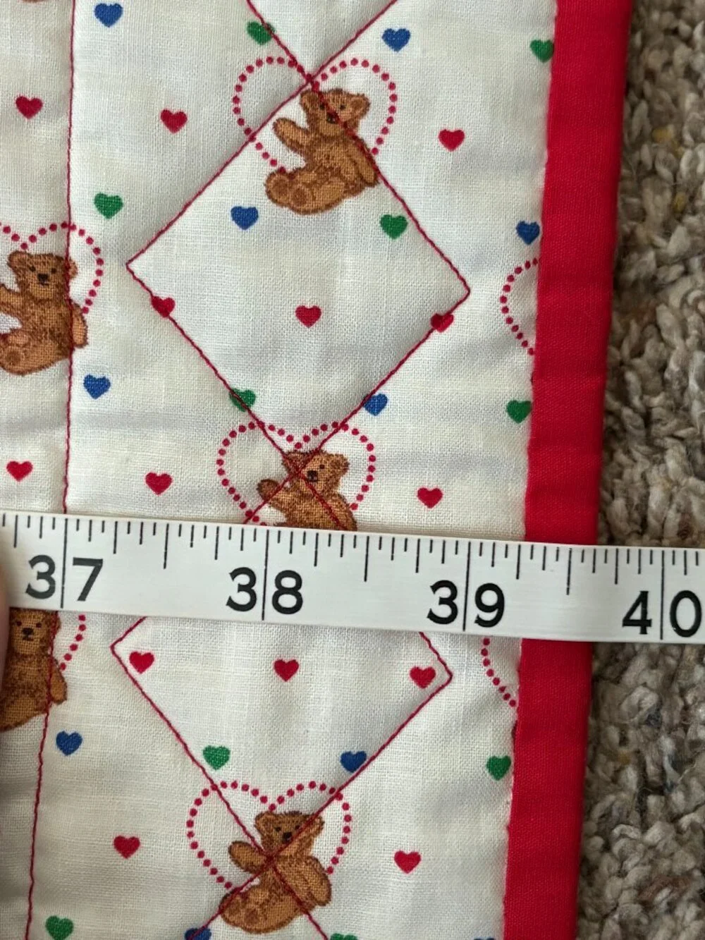 Handmade Quilted Throw Teddy Bear Heart Valentine Squares Cornerstones Nursery